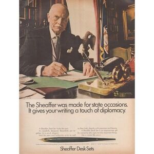 1967 Sheaffer Vintage Print Ad Desk Pen Set Executive Office Writing Decor